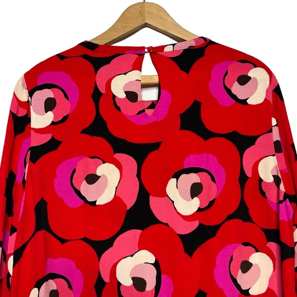 Kate Spade Womens Red Rose Deco Peplum Drop Waist Long Sleeve Blouse Top Size 8 - Picture 9 of 16